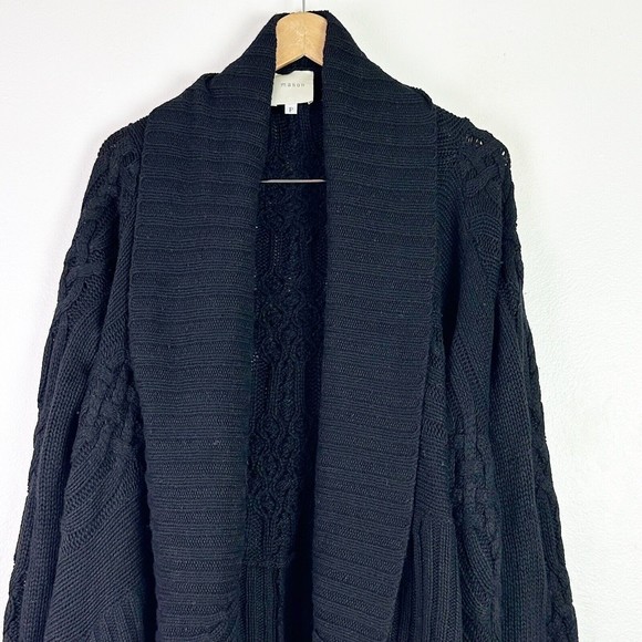 Mason Cashmere Wool Silk Open Front Knit Shawl Waterfall Cardigan Sz P - Picture 3 of 10